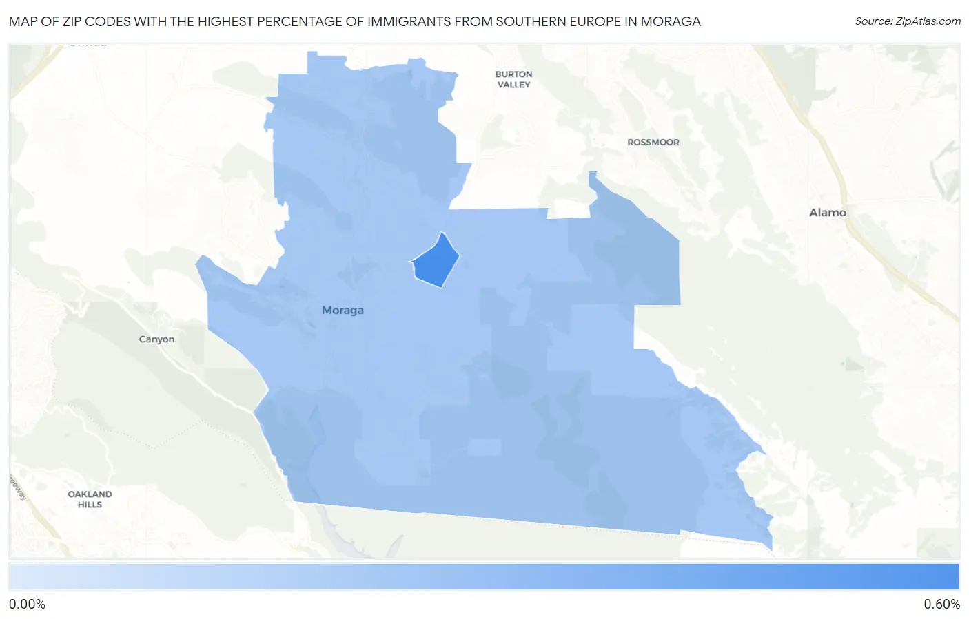 Zip Codes with the Highest Percentage of Immigrants from Southern Europe in Moraga Map