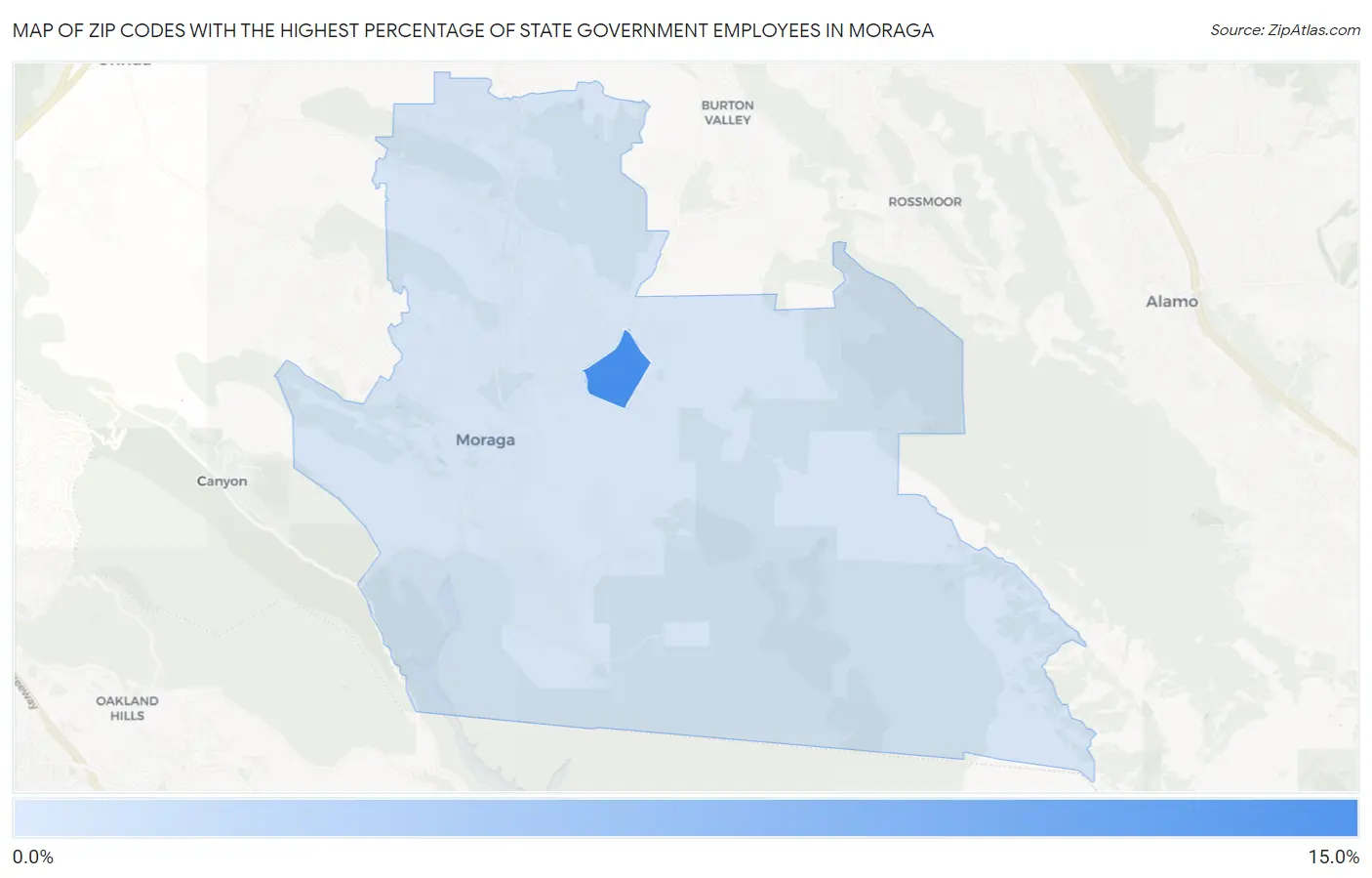 Zip Codes with the Highest Percentage of State Government Employees in Moraga Map