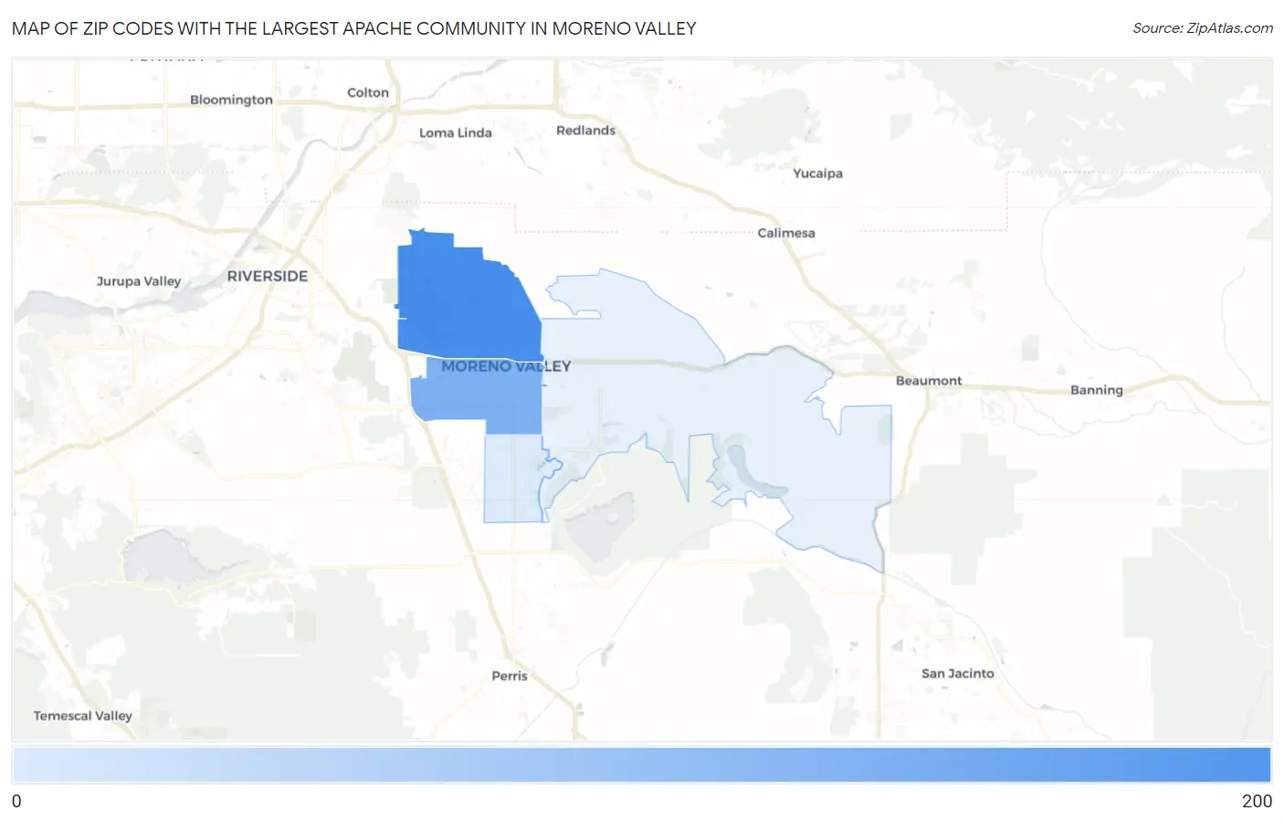 Zip Codes with the Largest Apache Community in Moreno Valley Map