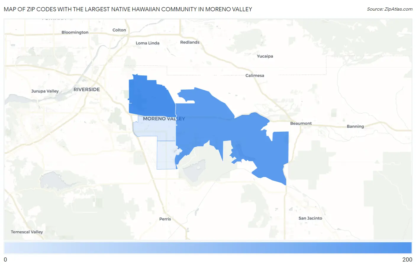 Zip Codes with the Largest Native Hawaiian Community in Moreno Valley Map