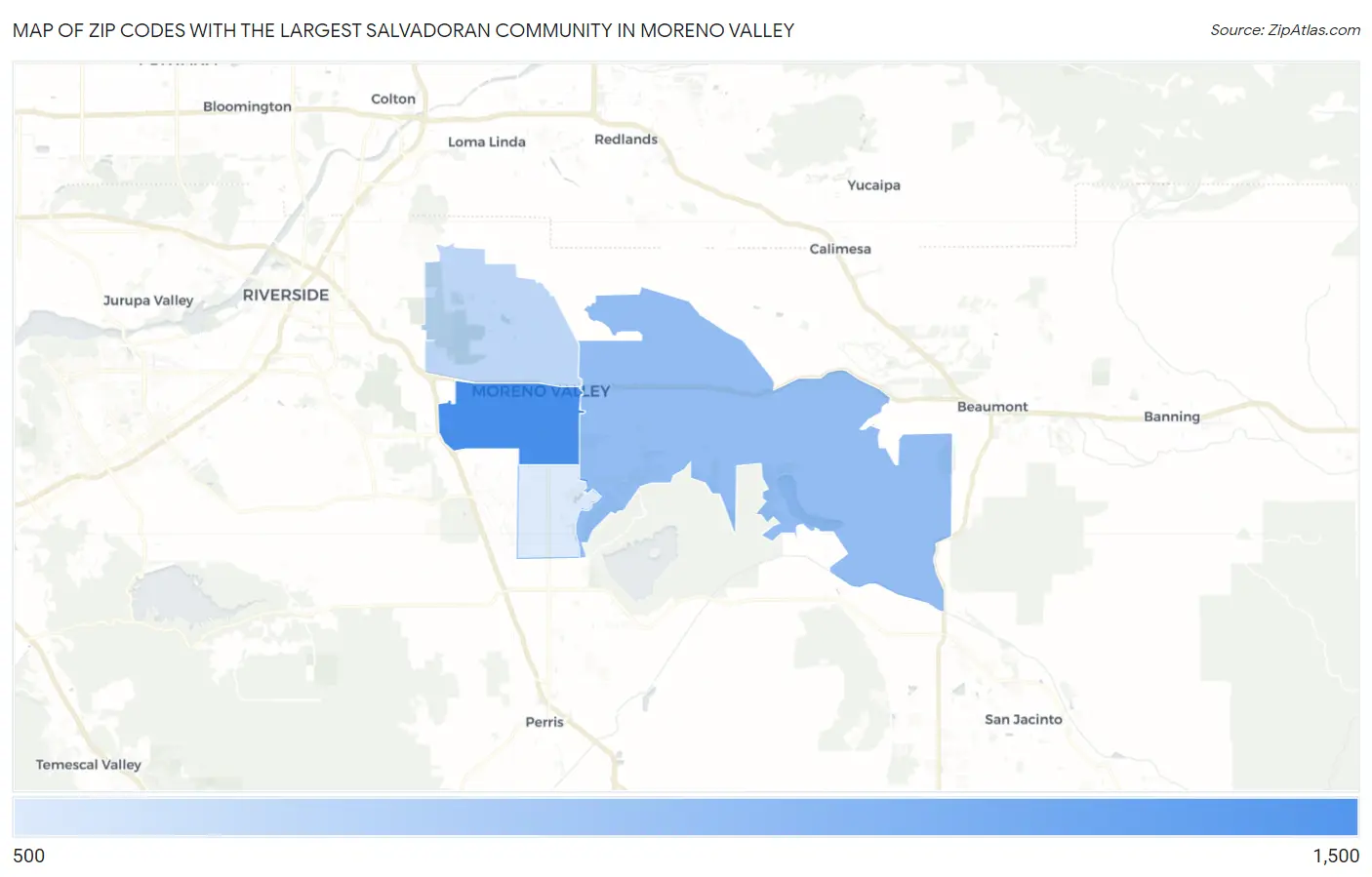 Zip Codes with the Largest Salvadoran Community in Moreno Valley Map