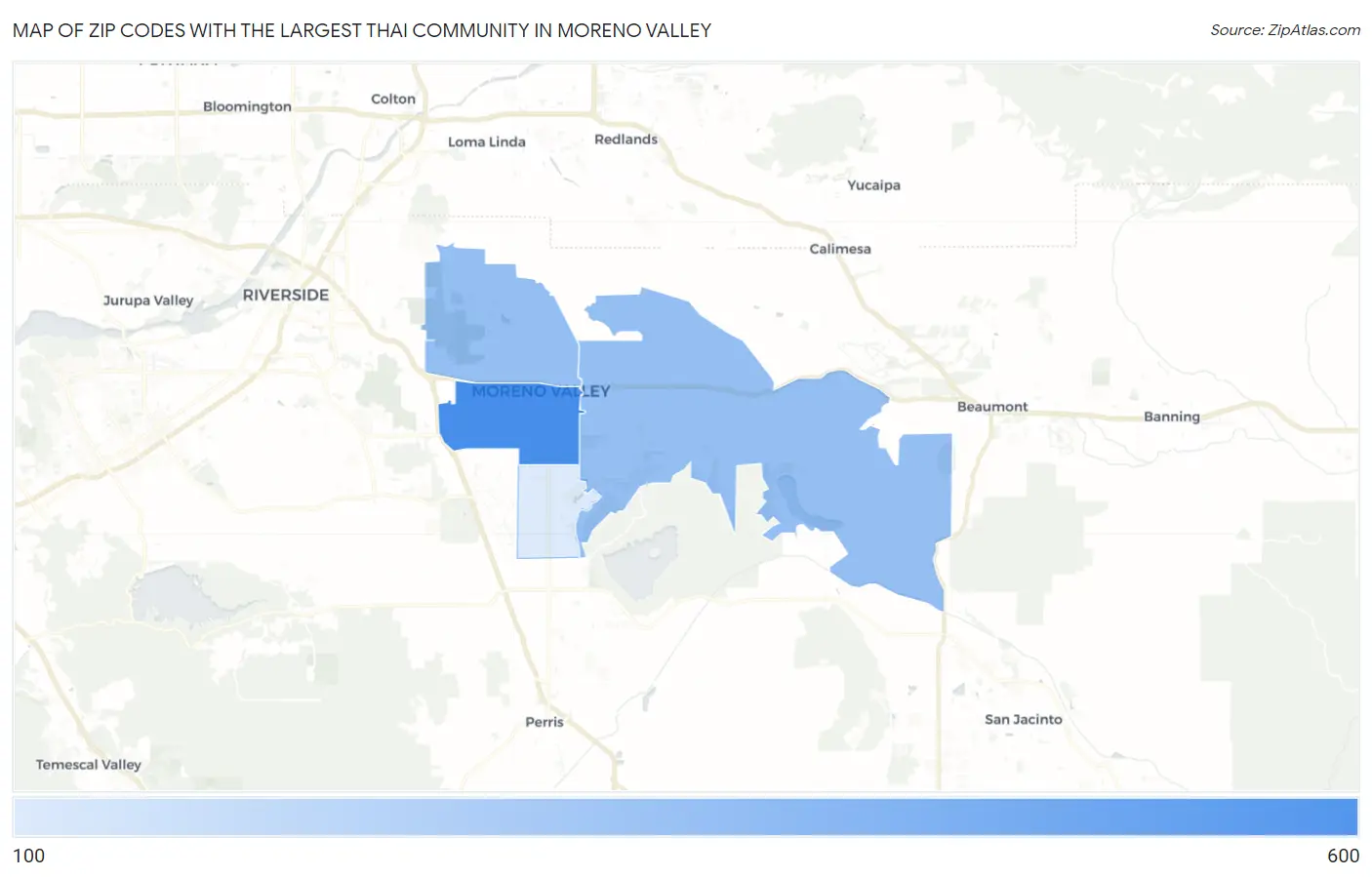 Zip Codes with the Largest Thai Community in Moreno Valley Map