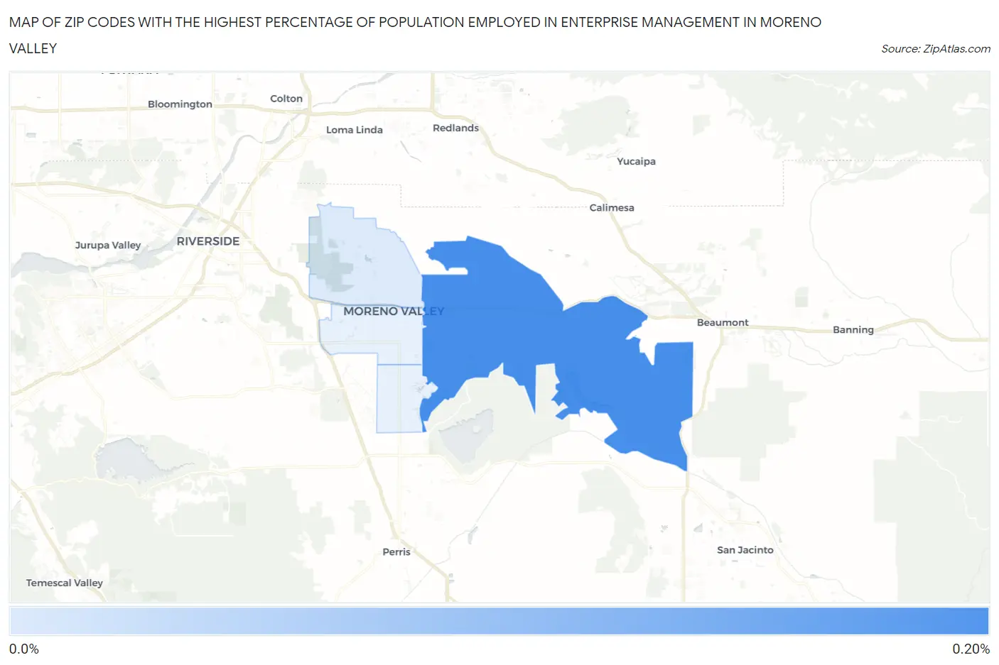Zip Codes with the Highest Percentage of Population Employed in Enterprise Management in Moreno Valley Map