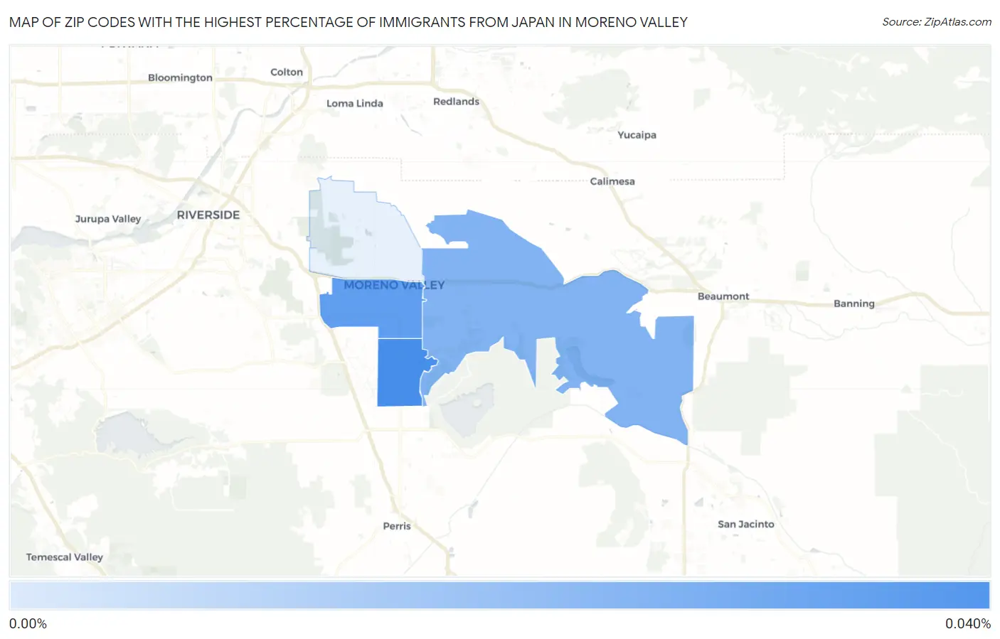 Zip Codes with the Highest Percentage of Immigrants from Japan in Moreno Valley Map