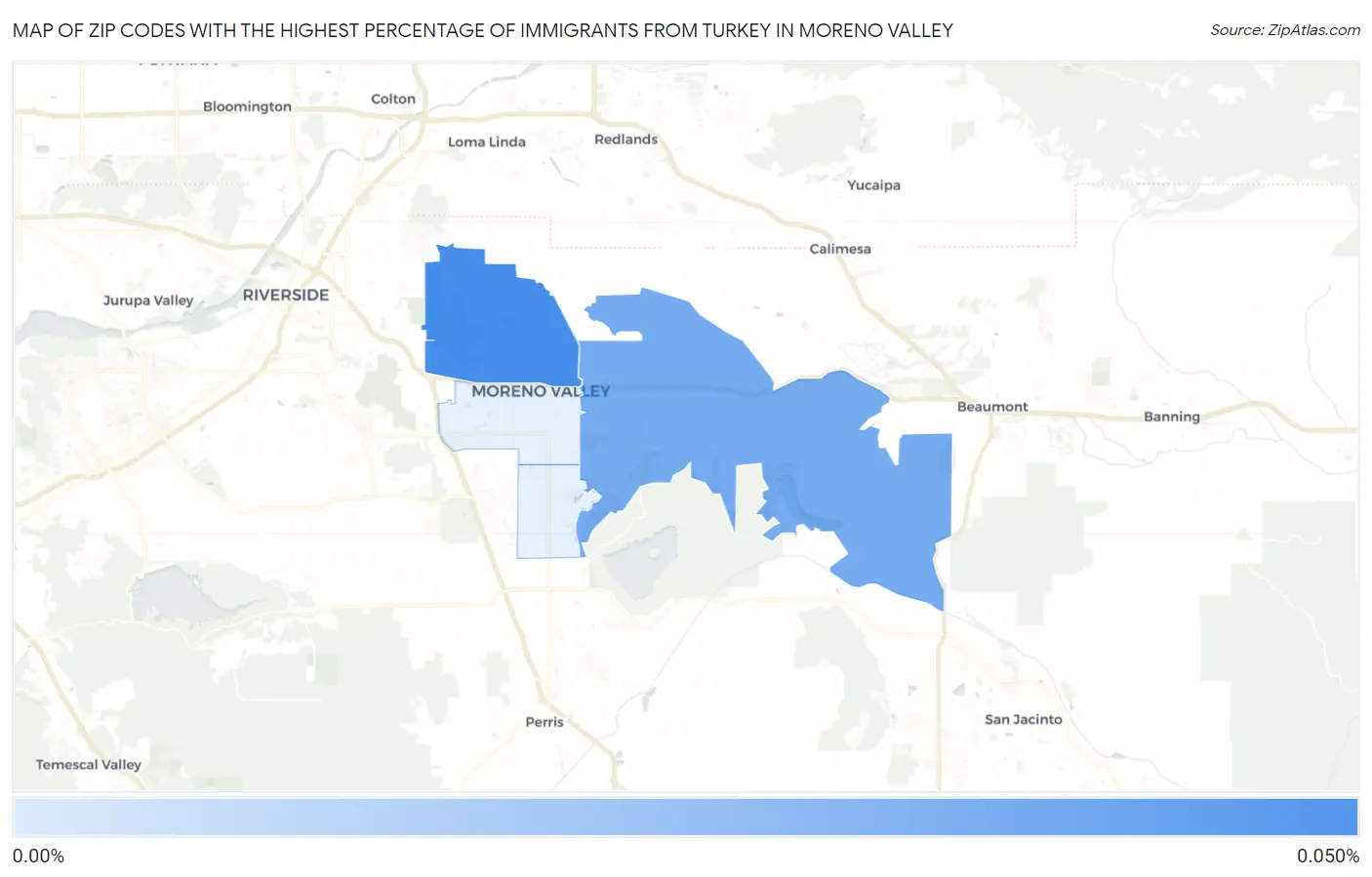 Zip Codes with the Highest Percentage of Immigrants from Turkey in Moreno Valley Map