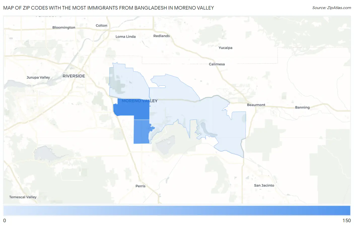 Zip Codes with the Most Immigrants from Bangladesh in Moreno Valley Map