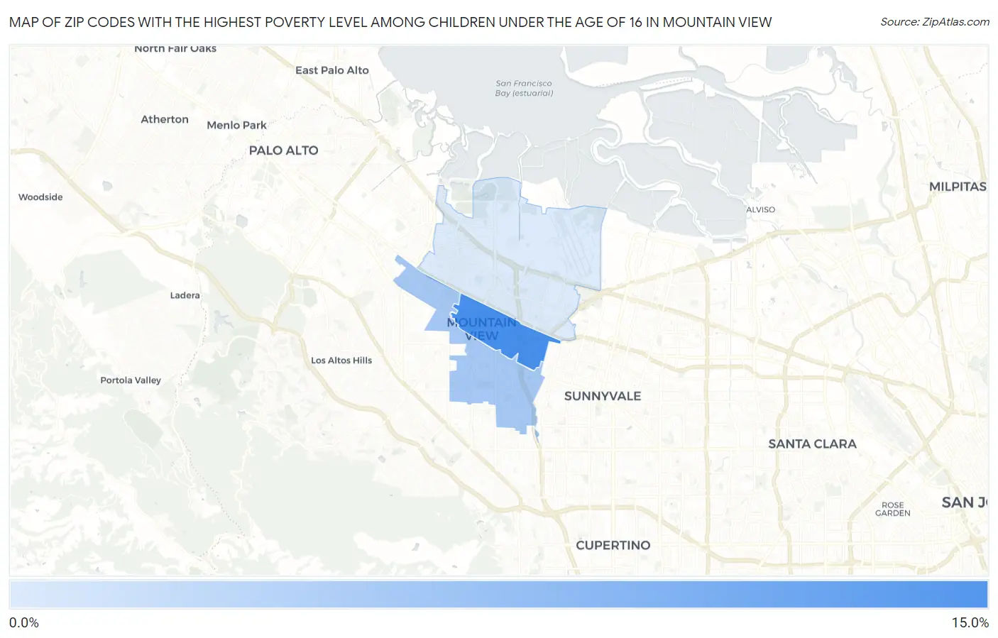 Zip Codes with the Highest Poverty Level Among Children Under the Age of 16 in Mountain View Map