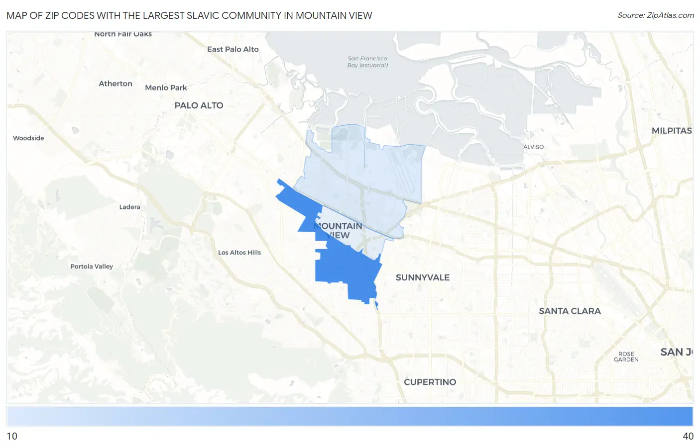 Zip Codes with the Largest Slavic Community in Mountain View Map