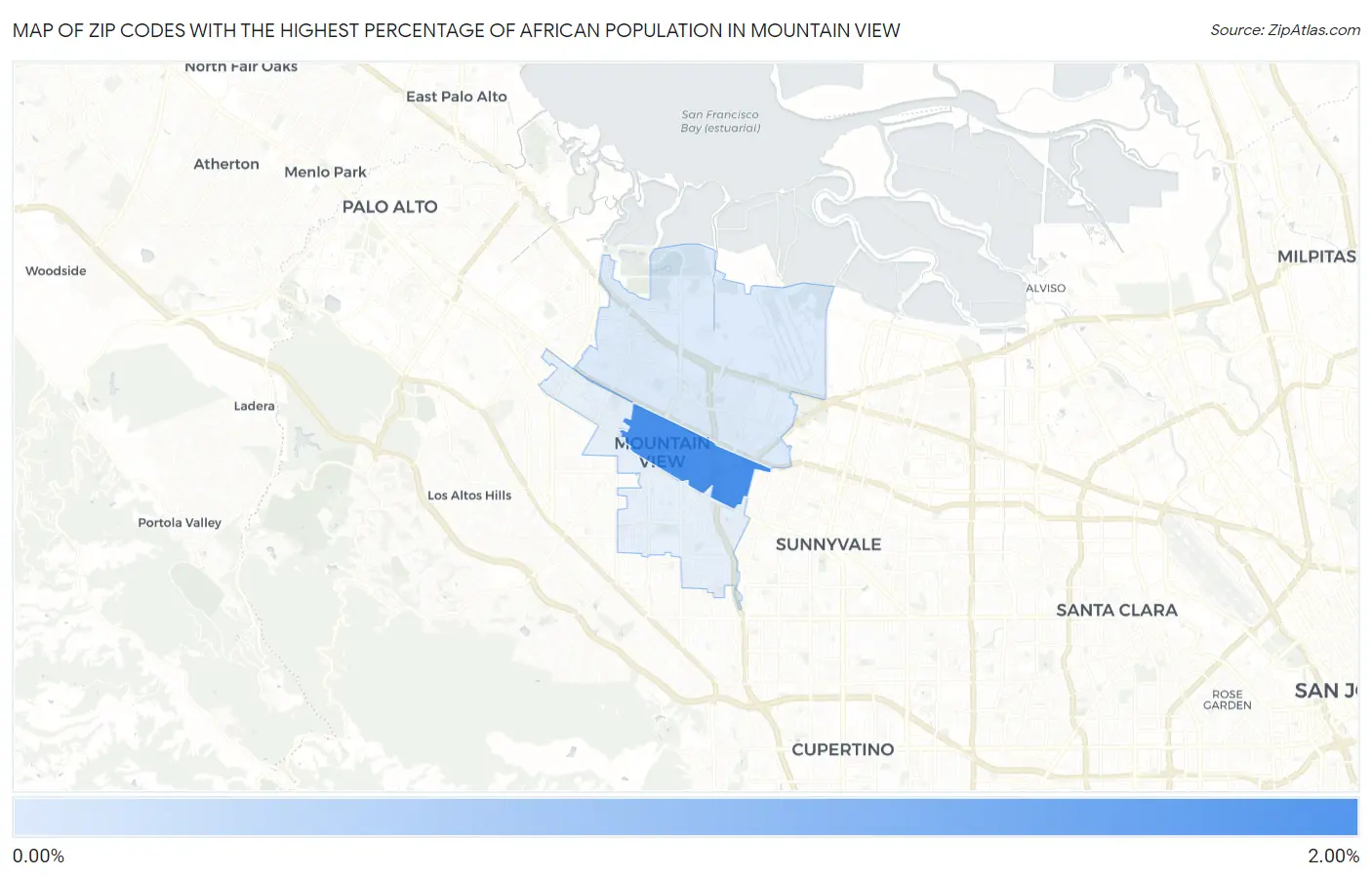 Zip Codes with the Highest Percentage of African Population in Mountain View Map
