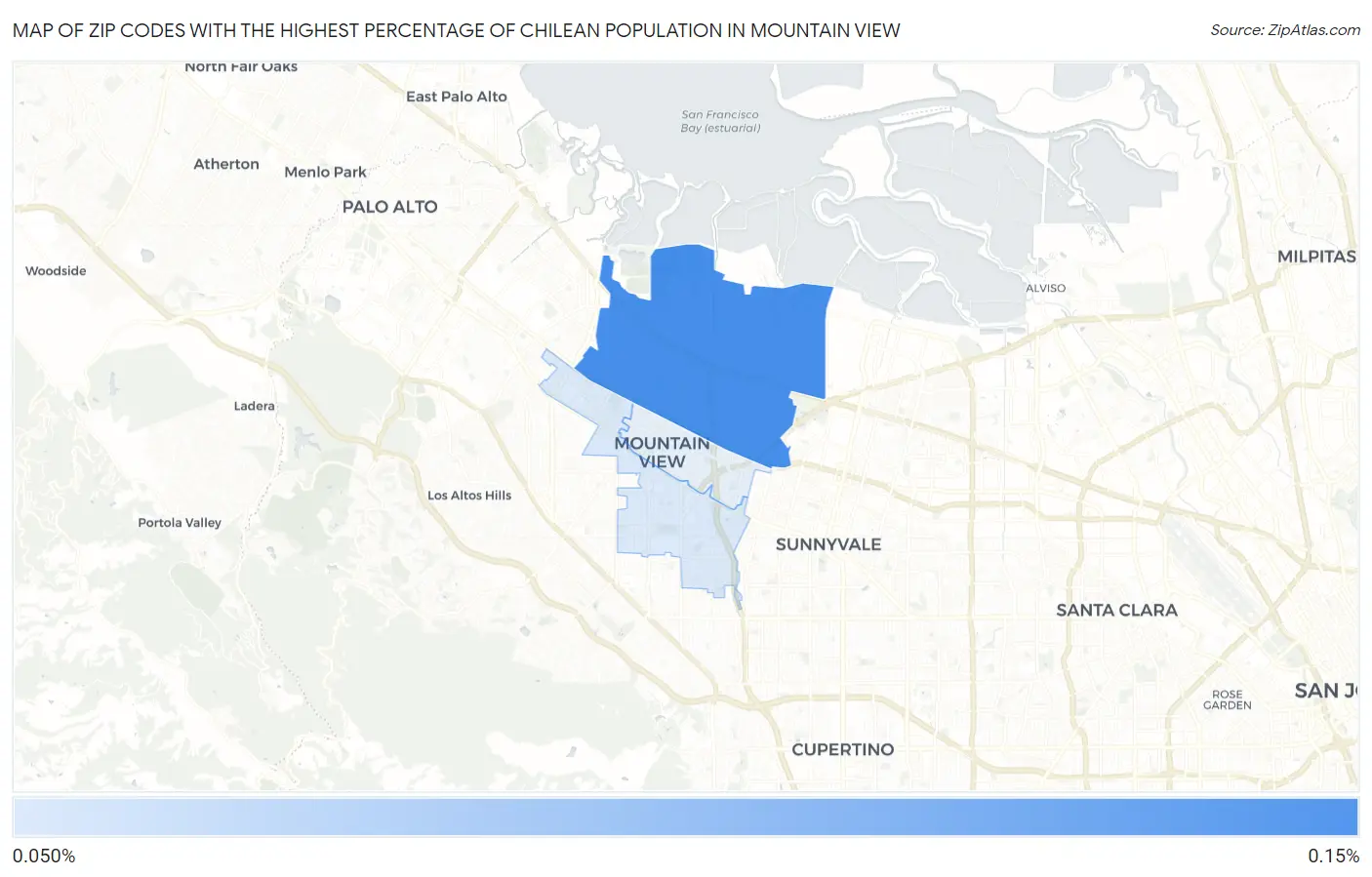 Zip Codes with the Highest Percentage of Chilean Population in Mountain View Map