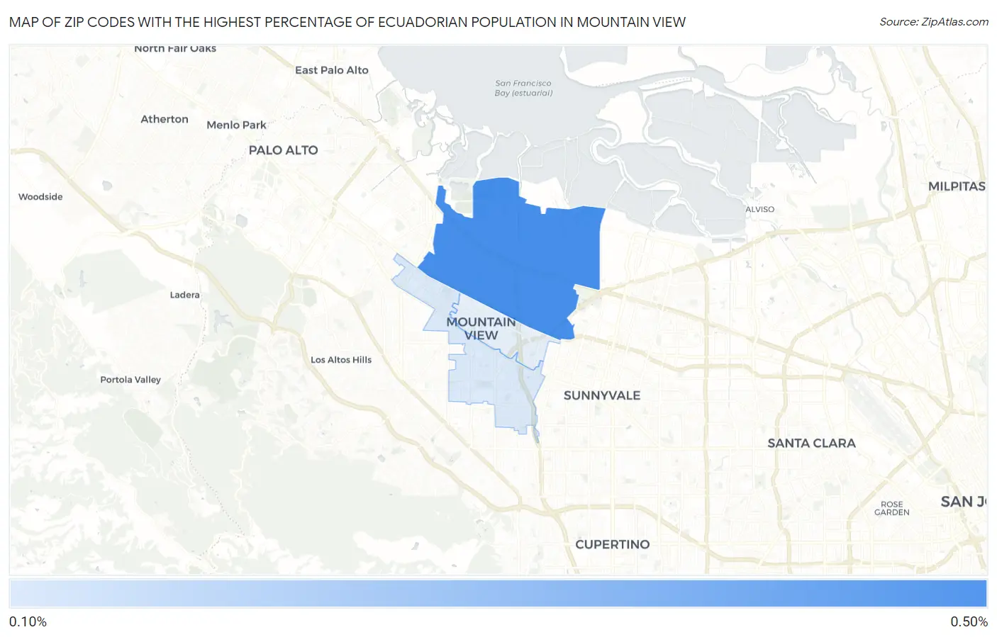Zip Codes with the Highest Percentage of Ecuadorian Population in Mountain View Map