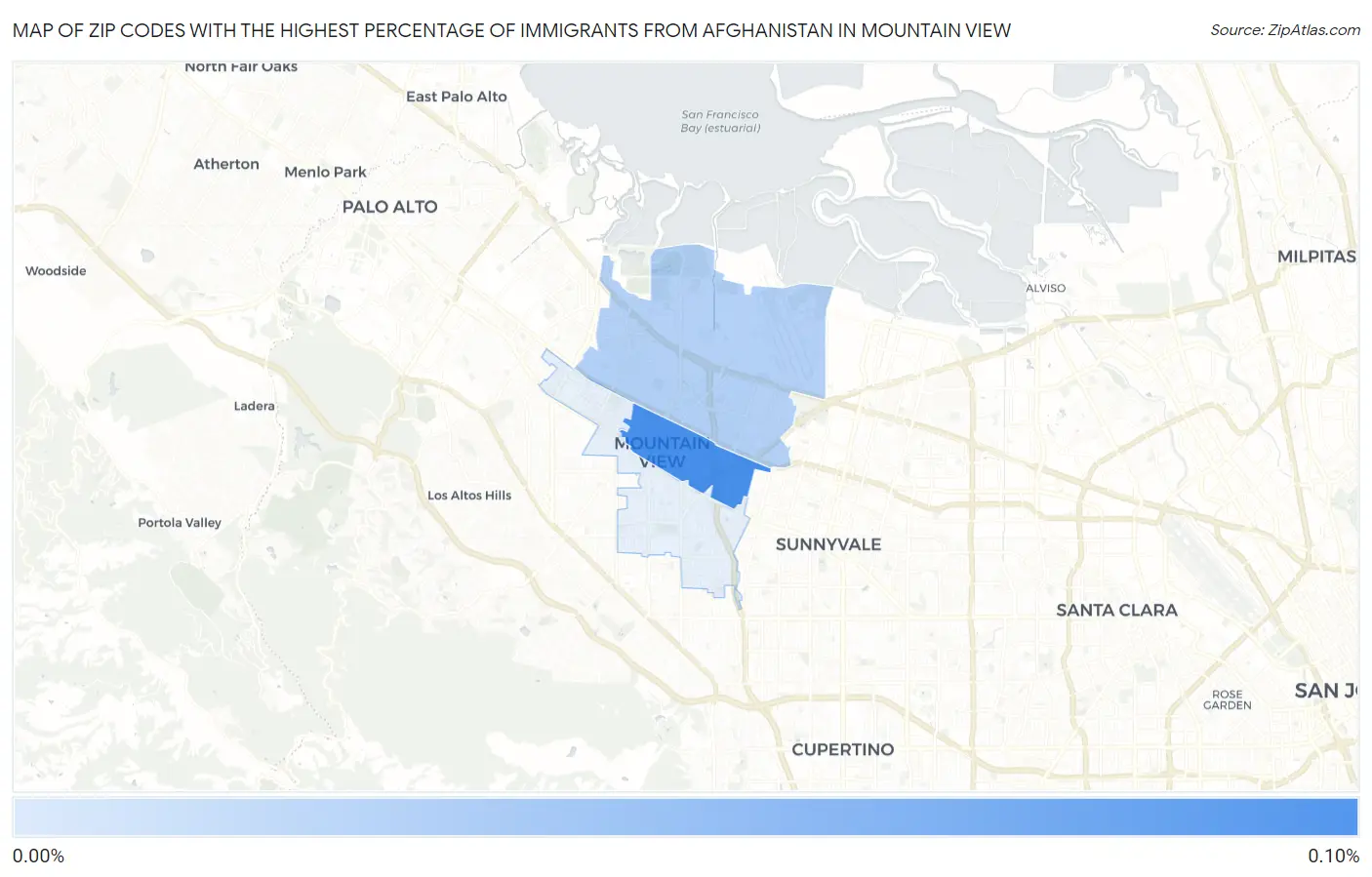 Zip Codes with the Highest Percentage of Immigrants from Afghanistan in Mountain View Map