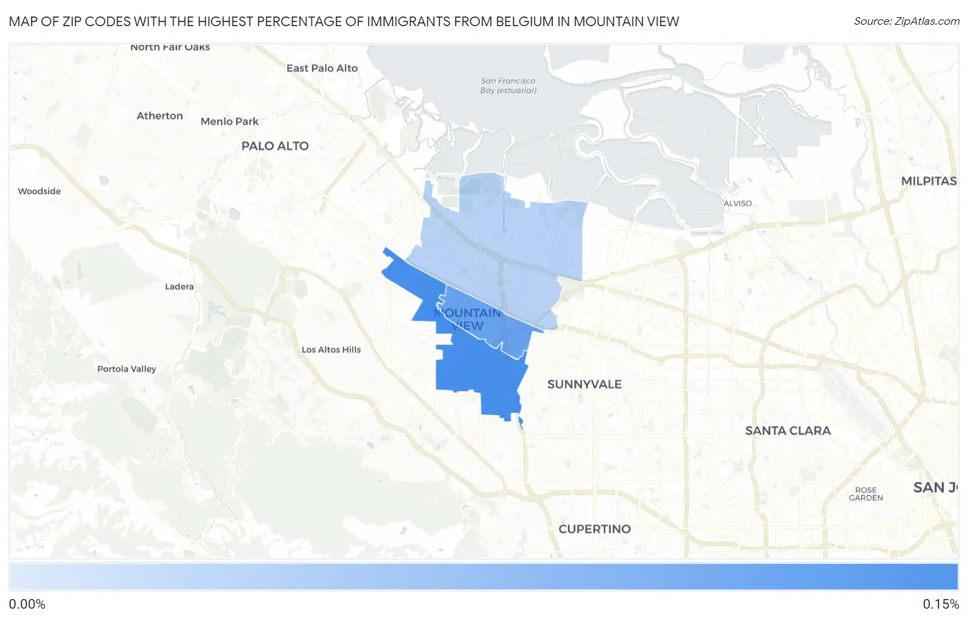 Zip Codes with the Highest Percentage of Immigrants from Belgium in Mountain View Map