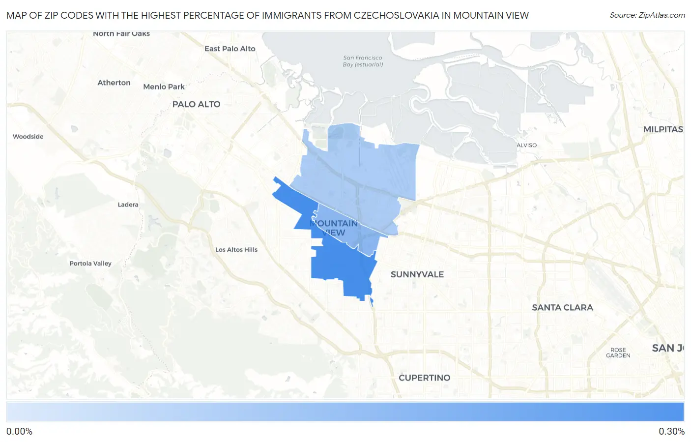 Zip Codes with the Highest Percentage of Immigrants from Czechoslovakia in Mountain View Map