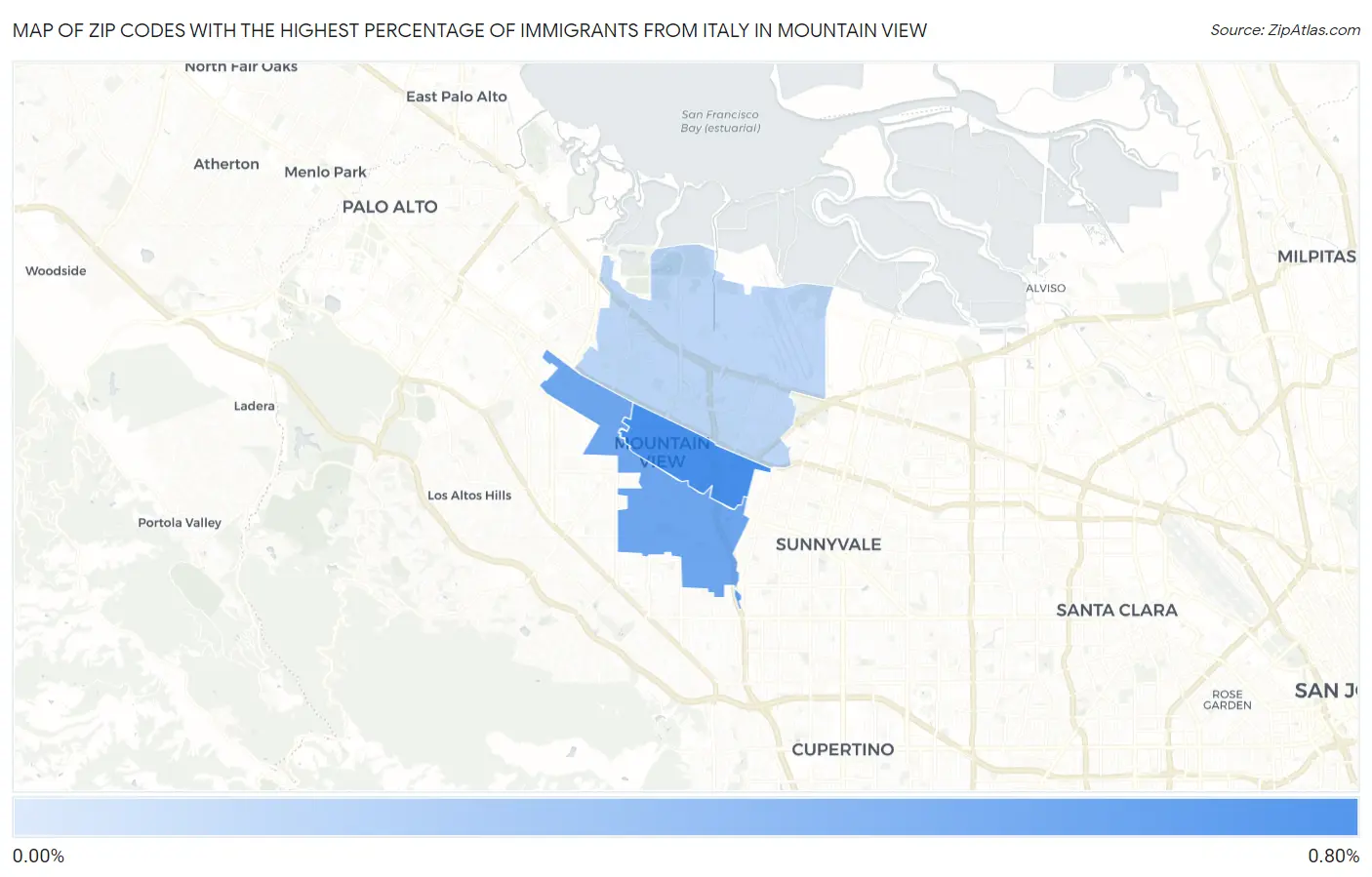 Zip Codes with the Highest Percentage of Immigrants from Italy in Mountain View Map