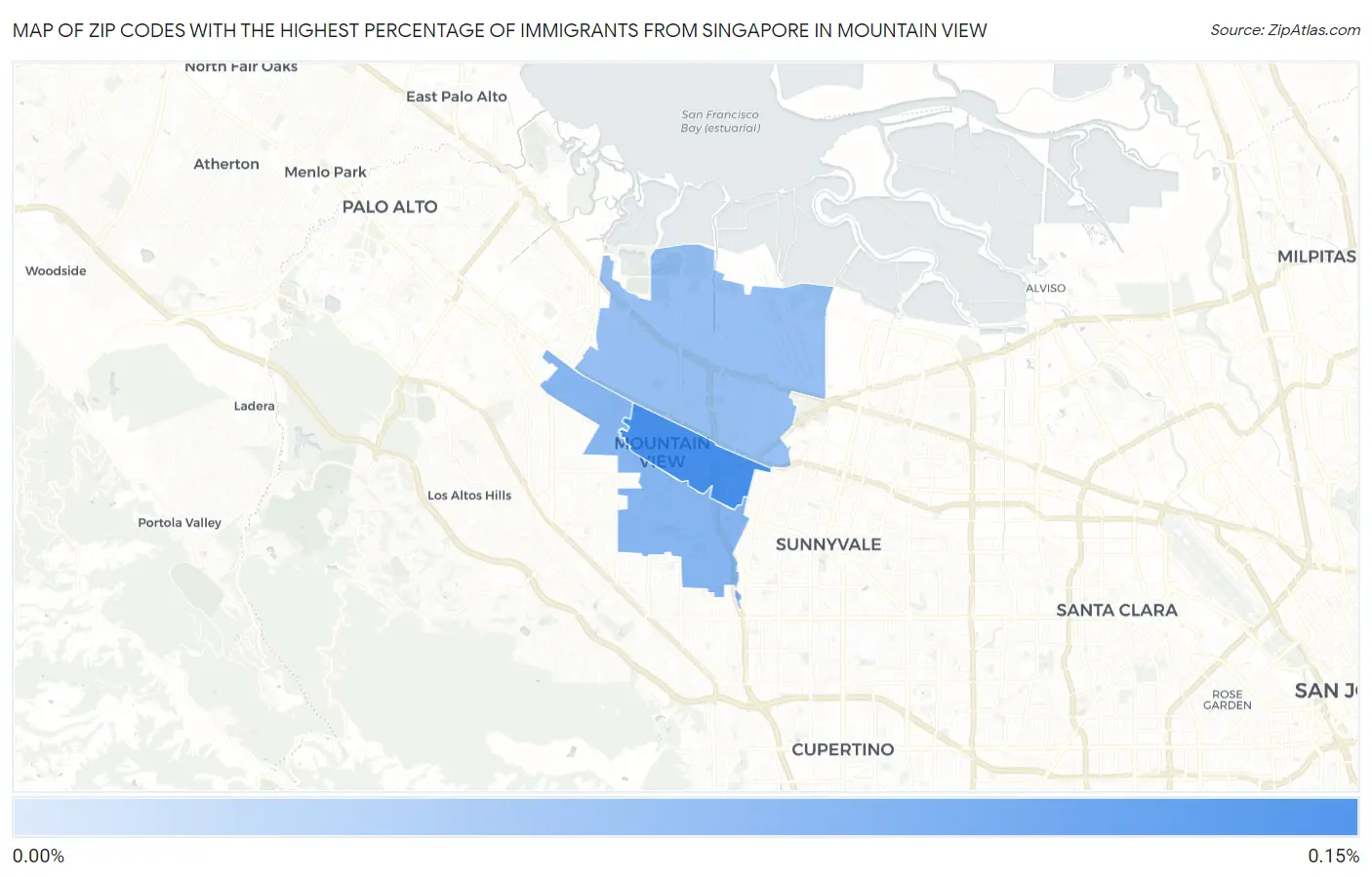 Zip Codes with the Highest Percentage of Immigrants from Singapore in Mountain View Map