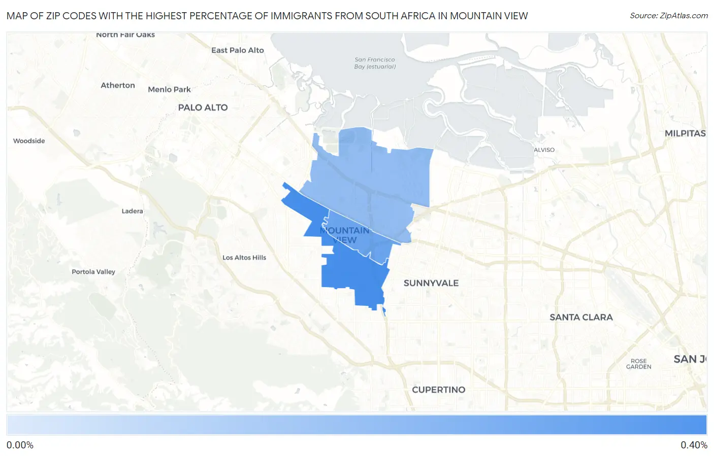 Zip Codes with the Highest Percentage of Immigrants from South Africa in Mountain View Map