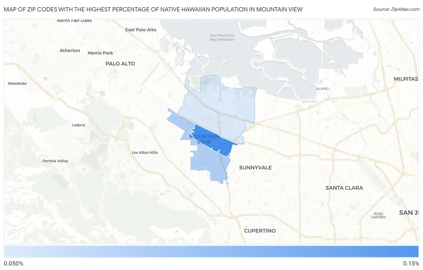 Zip Codes with the Highest Percentage of Native Hawaiian Population in Mountain View Map