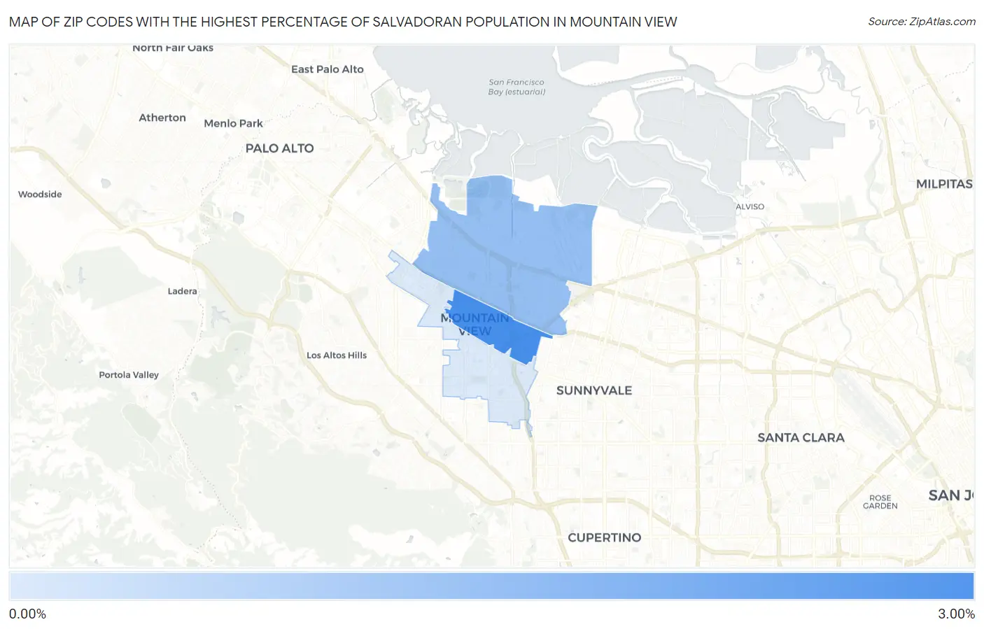 Zip Codes with the Highest Percentage of Salvadoran Population in Mountain View Map