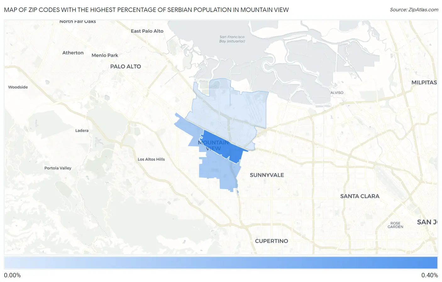 Zip Codes with the Highest Percentage of Serbian Population in Mountain View Map