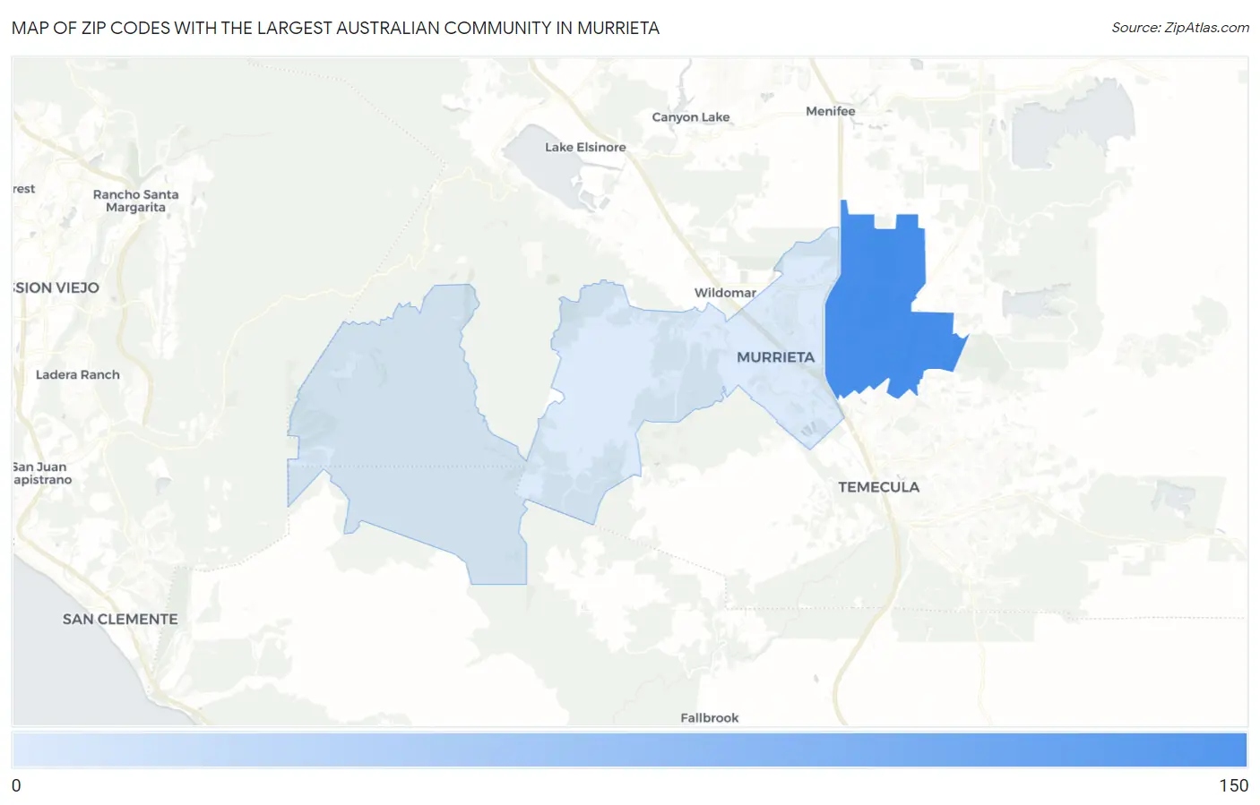 Zip Codes with the Largest Australian Community in Murrieta Map