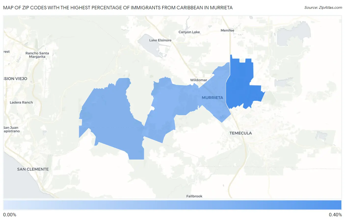 Zip Codes with the Highest Percentage of Immigrants from Caribbean in Murrieta Map