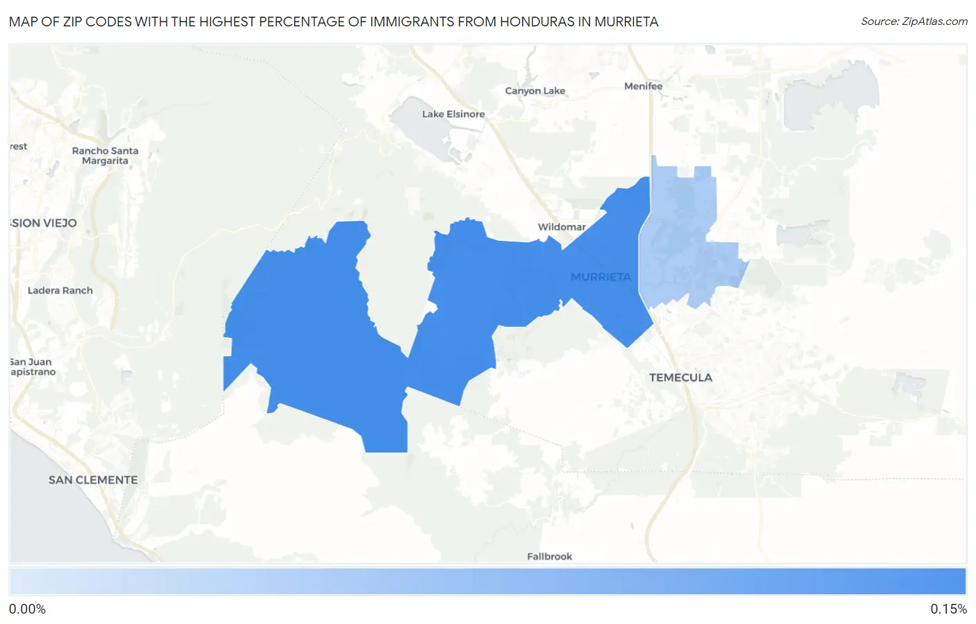 Zip Codes with the Highest Percentage of Immigrants from Honduras in Murrieta Map