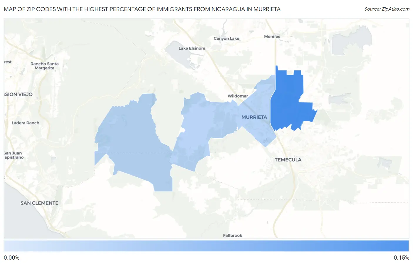 Zip Codes with the Highest Percentage of Immigrants from Nicaragua in Murrieta Map