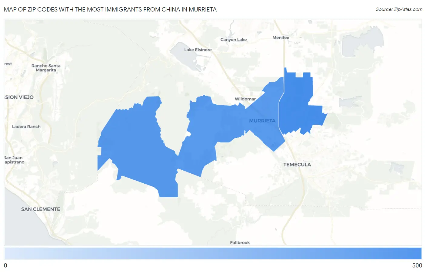 Zip Codes with the Most Immigrants from China in Murrieta Map