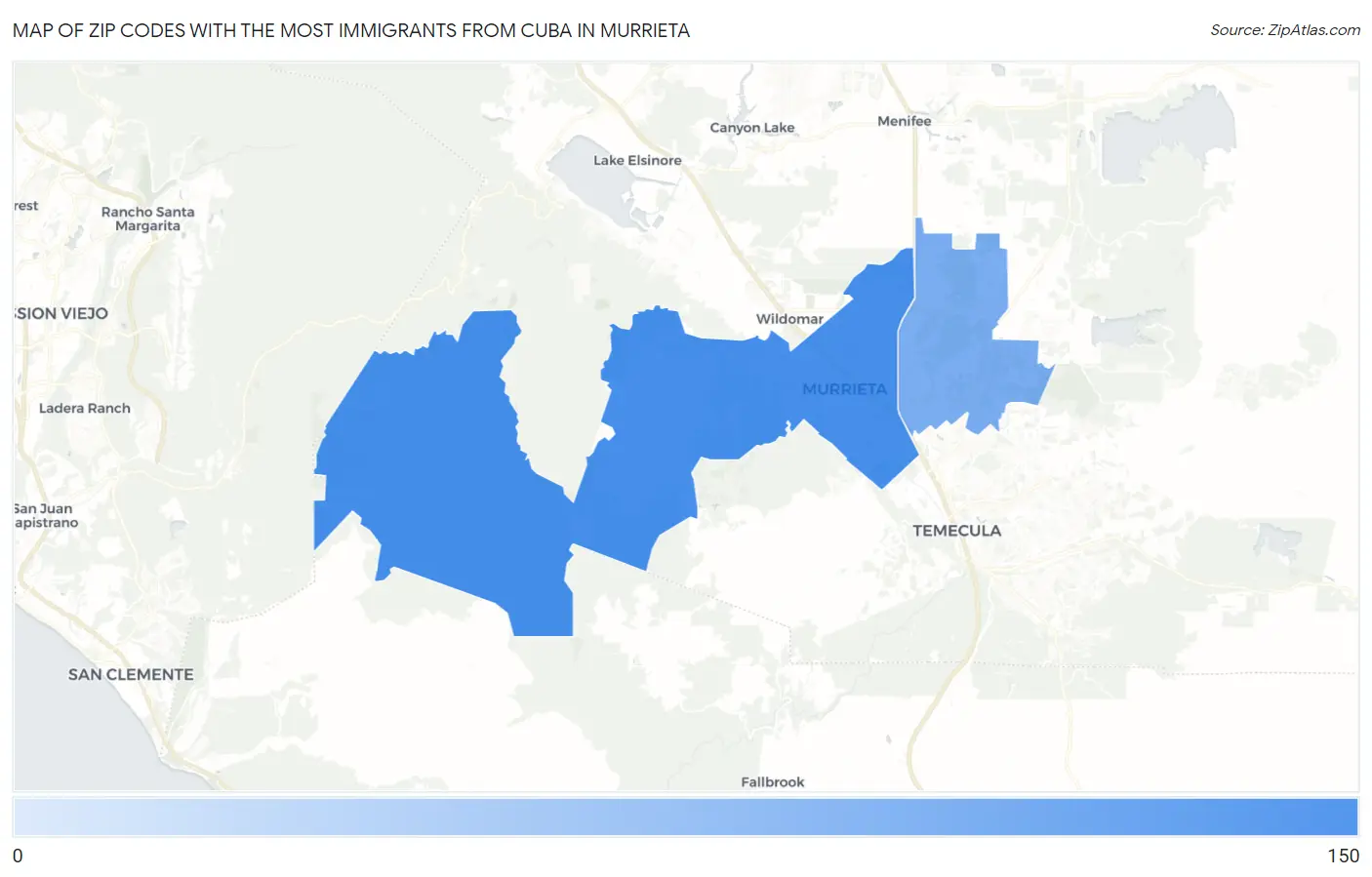 Zip Codes with the Most Immigrants from Cuba in Murrieta Map