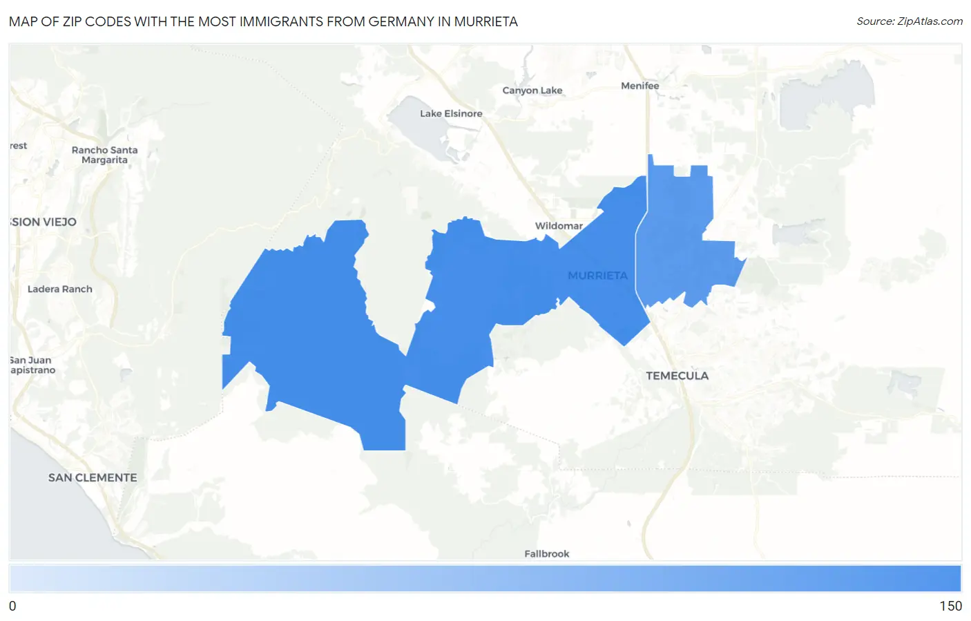 Zip Codes with the Most Immigrants from Germany in Murrieta Map