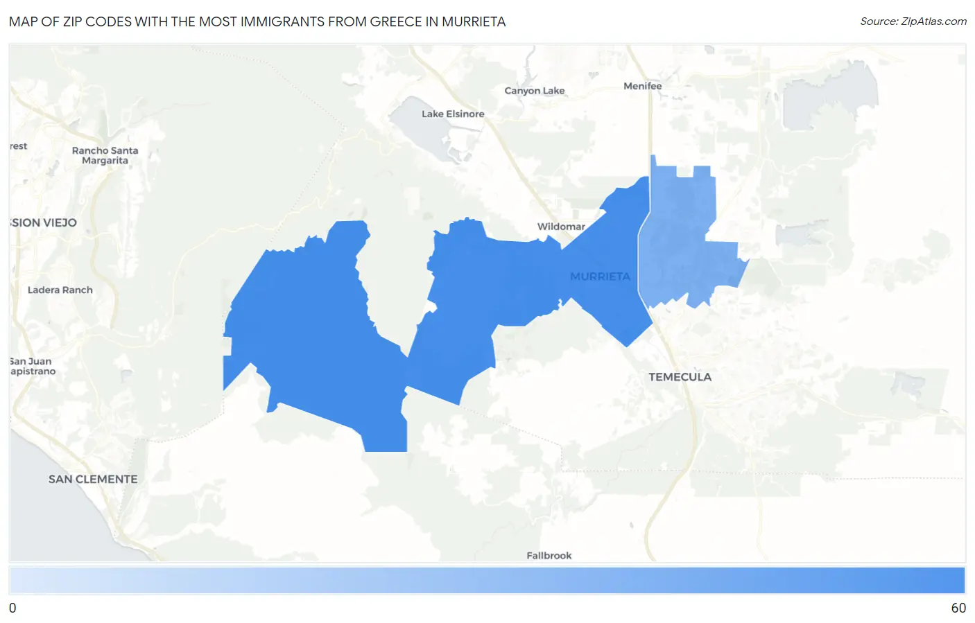 Zip Codes with the Most Immigrants from Greece in Murrieta Map
