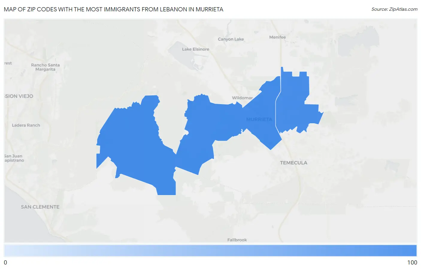 Zip Codes with the Most Immigrants from Lebanon in Murrieta Map