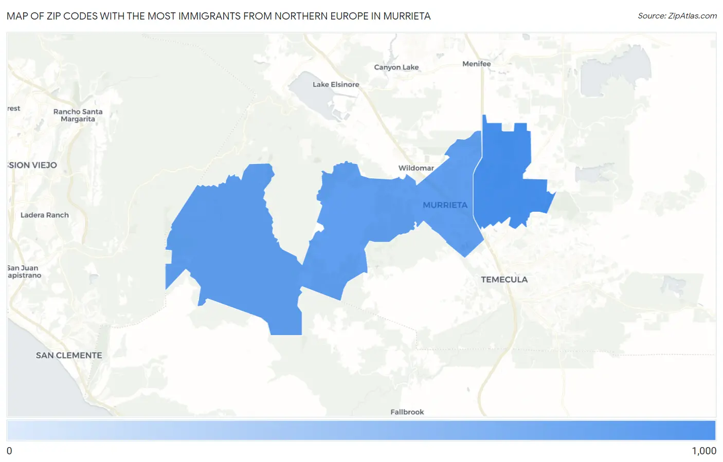 Zip Codes with the Most Immigrants from Northern Europe in Murrieta Map