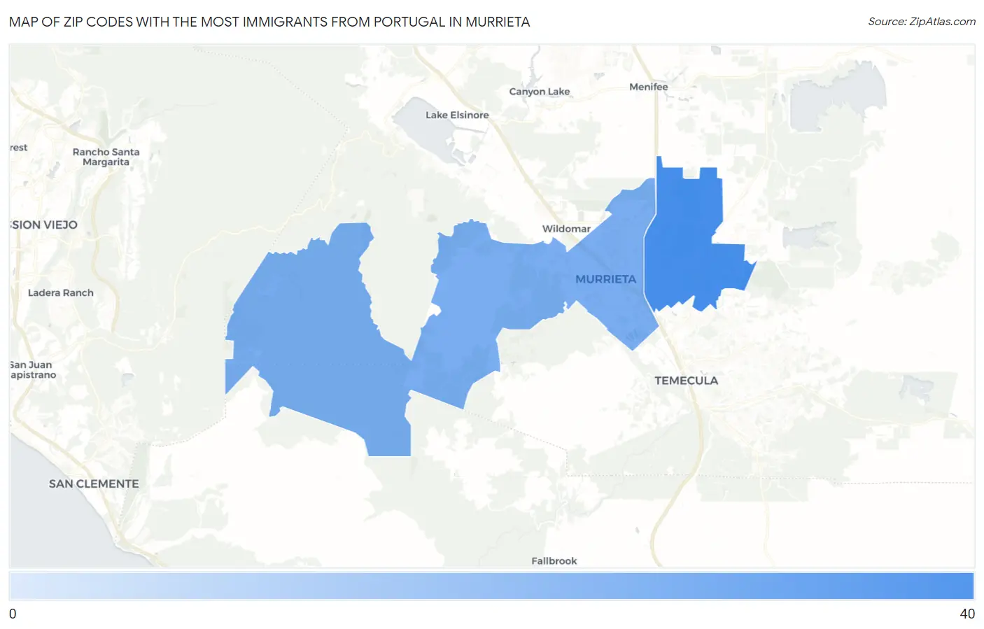 Zip Codes with the Most Immigrants from Portugal in Murrieta Map