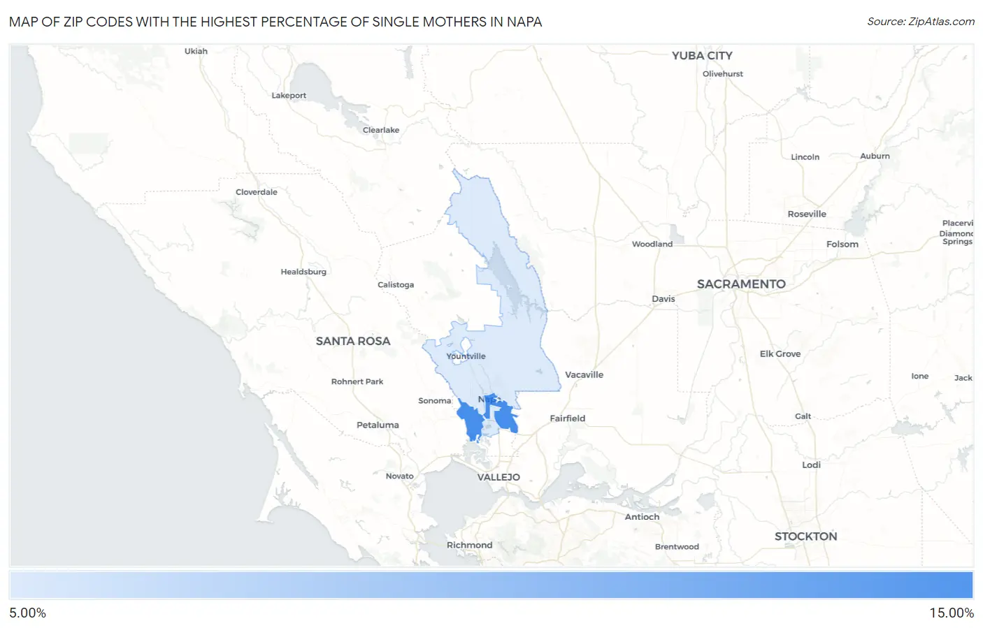 Zip Codes with the Highest Percentage of Single Mothers in Napa Map