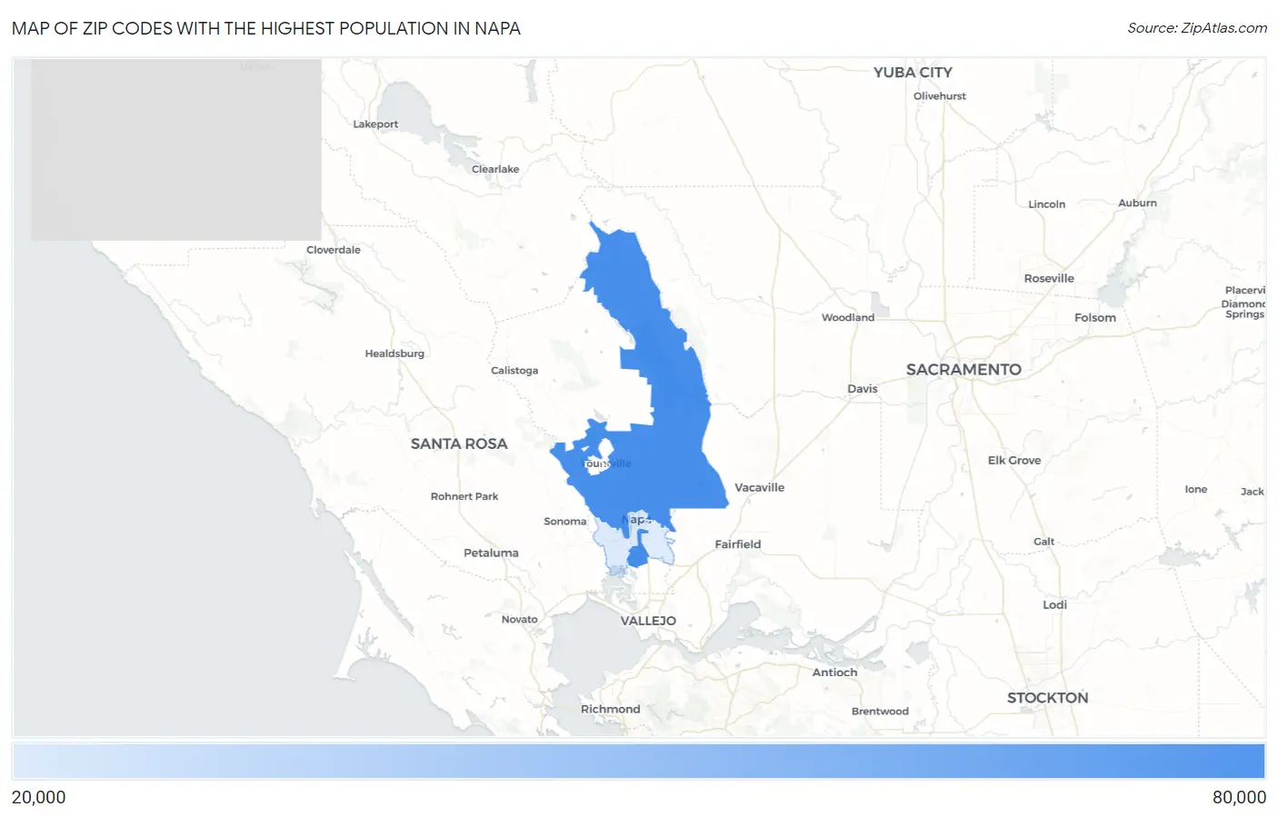 Zip Codes with the Highest Population in Napa Map