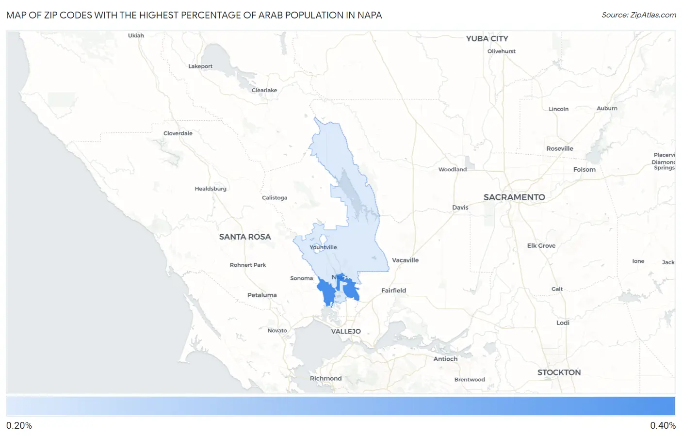 Zip Codes with the Highest Percentage of Arab Population in Napa Map