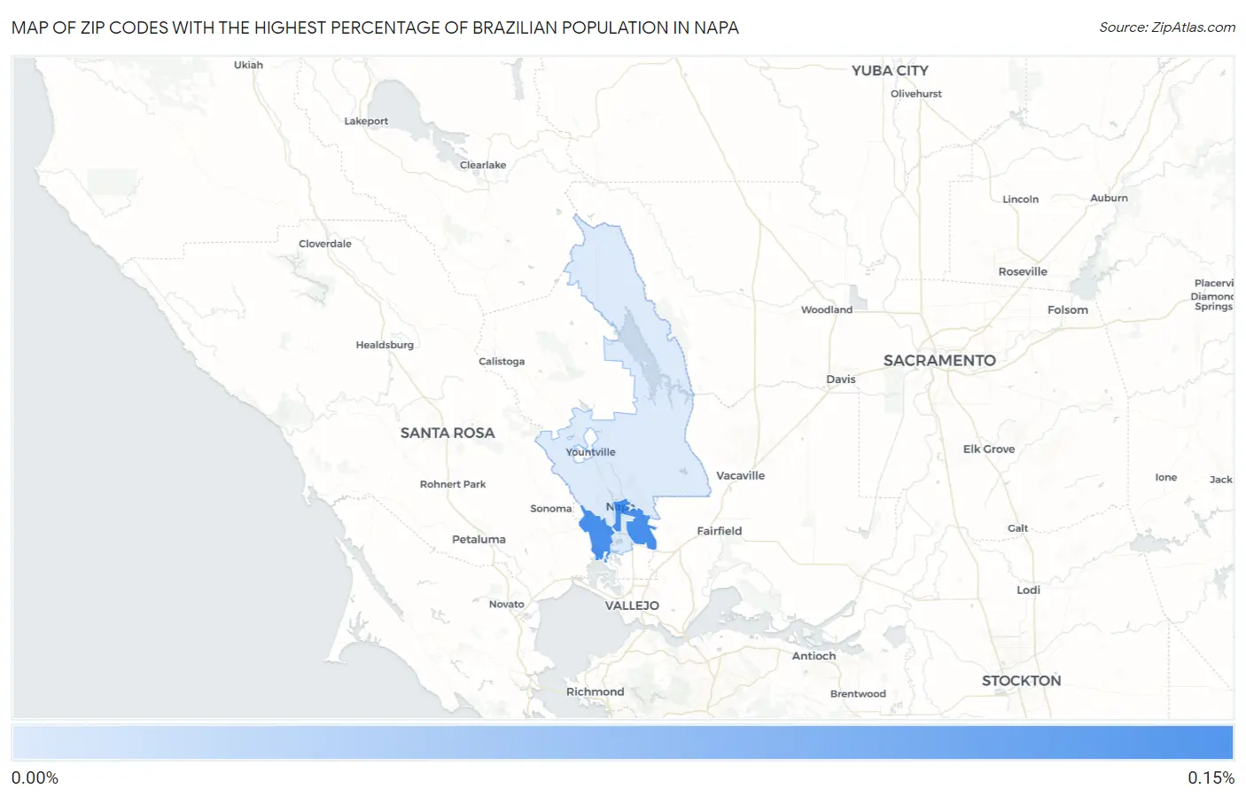 Zip Codes with the Highest Percentage of Brazilian Population in Napa Map