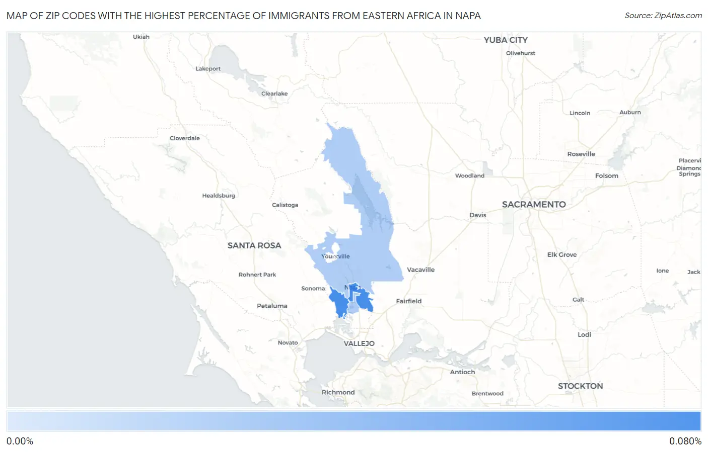 Zip Codes with the Highest Percentage of Immigrants from Eastern Africa in Napa Map