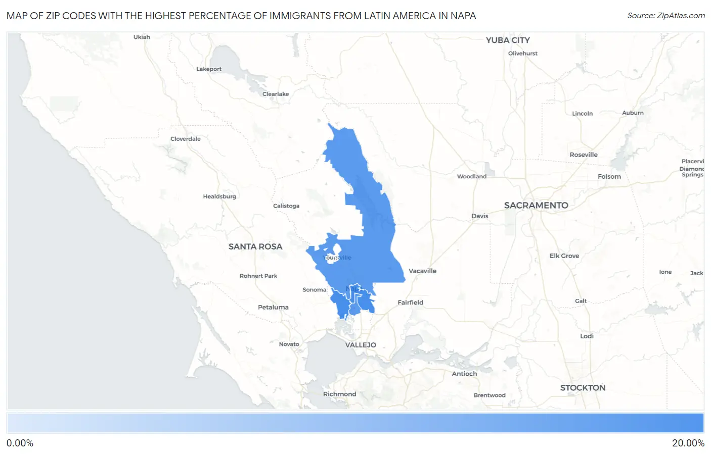 Zip Codes with the Highest Percentage of Immigrants from Latin America in Napa Map