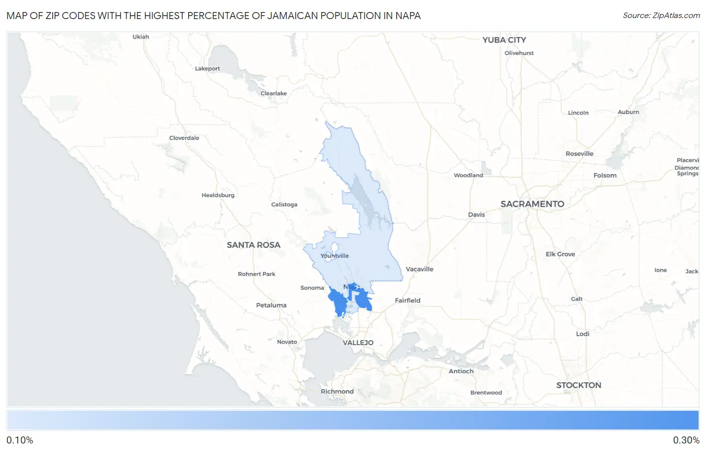 Zip Codes with the Highest Percentage of Jamaican Population in Napa Map