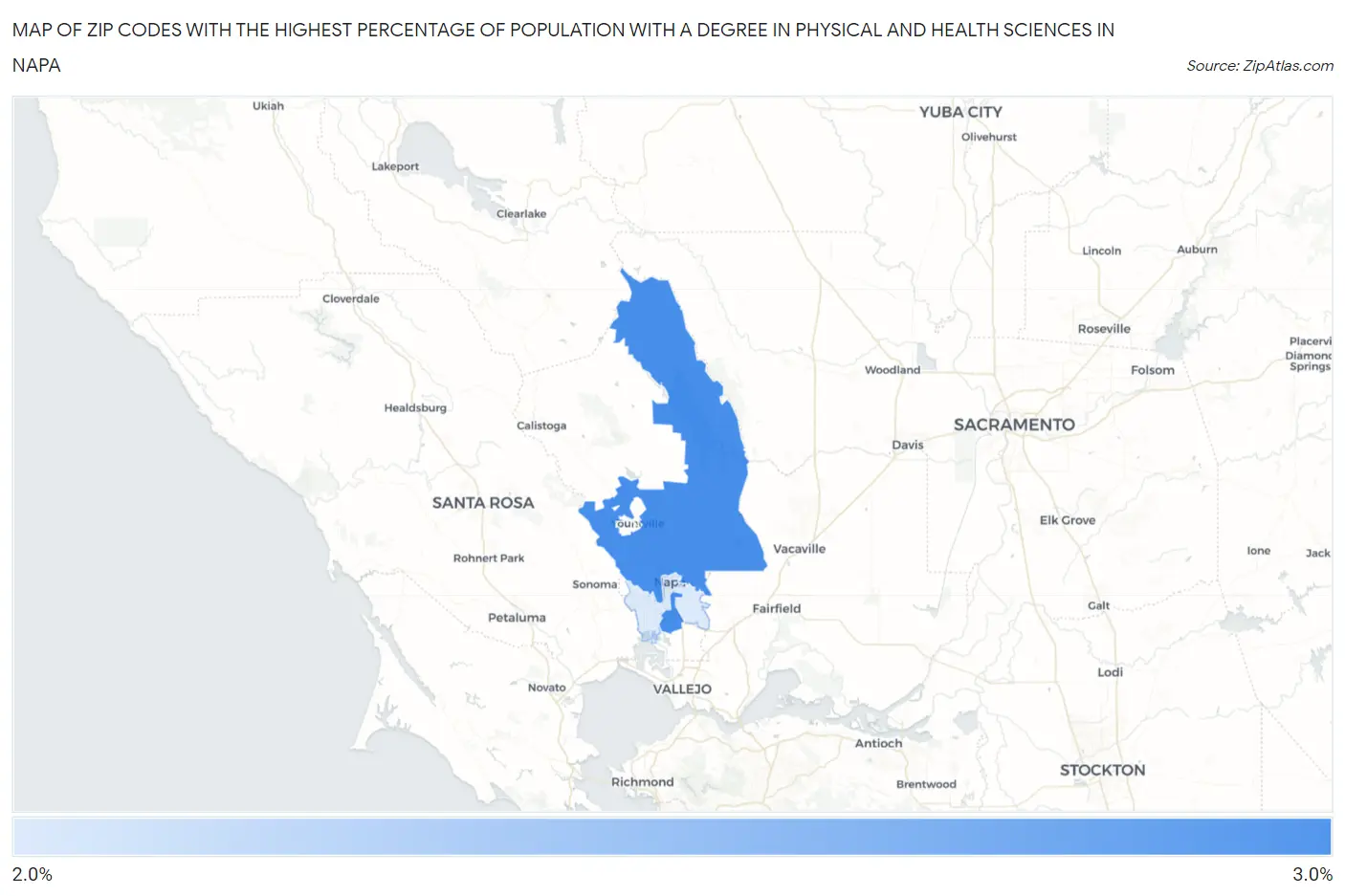 Zip Codes with the Highest Percentage of Population with a Degree in Physical and Health Sciences in Napa Map