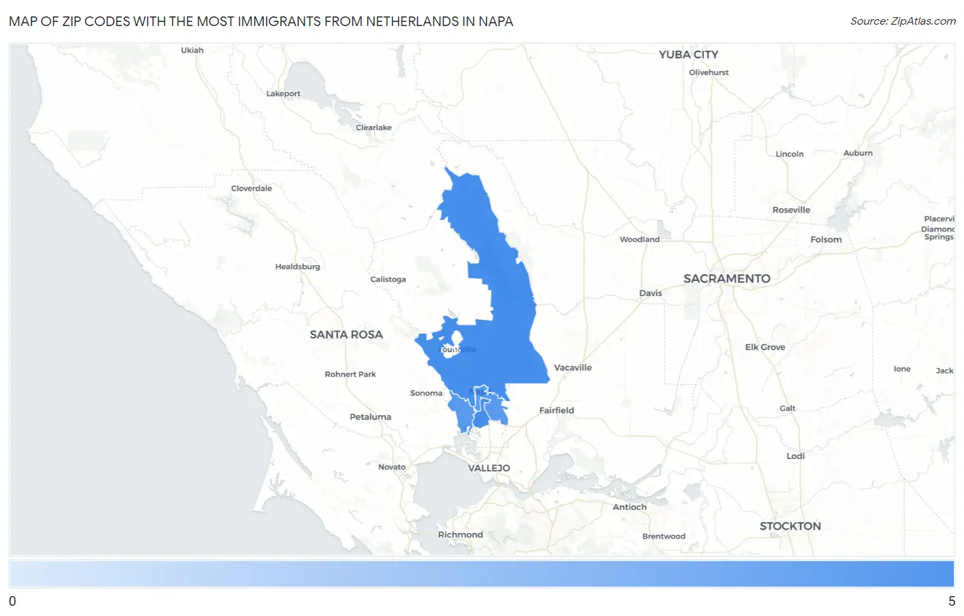 Zip Codes with the Most Immigrants from Netherlands in Napa Map