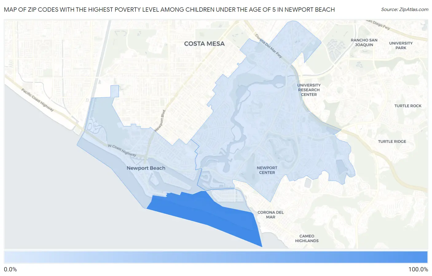 Zip Codes with the Highest Poverty Level Among Children Under the Age of 5 in Newport Beach Map