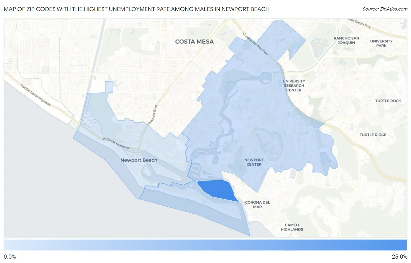 Zip Codes with the Highest Unemployment Rate Among Males in Newport Beach Map