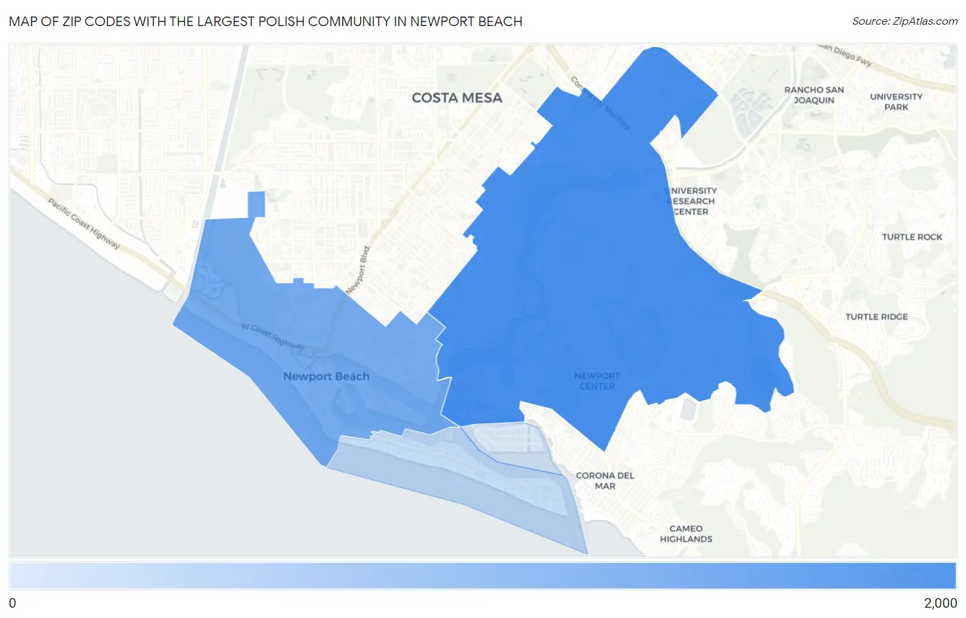 Zip Codes with the Largest Polish Community in Newport Beach Map