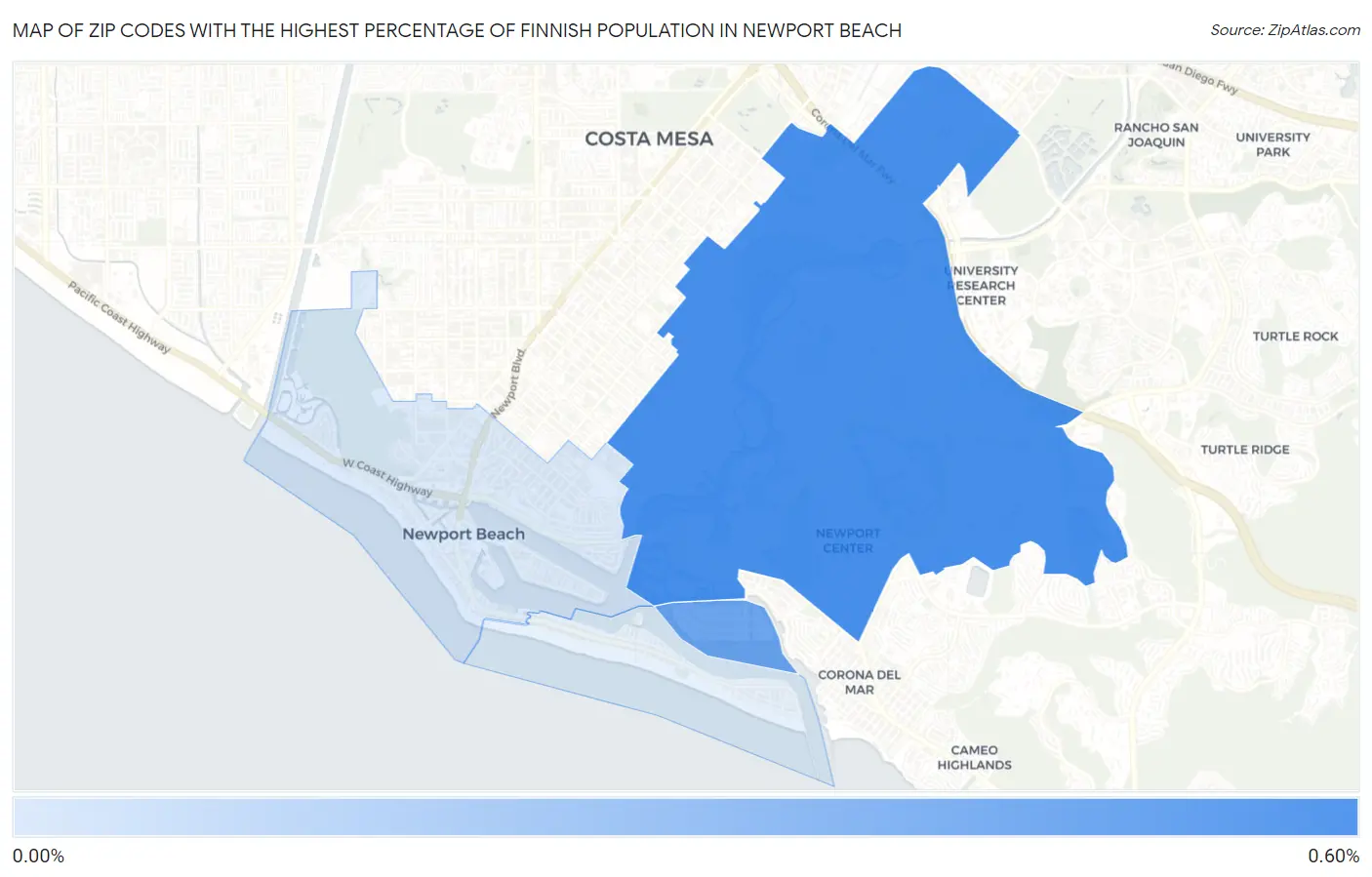 Zip Codes with the Highest Percentage of Finnish Population in Newport Beach Map