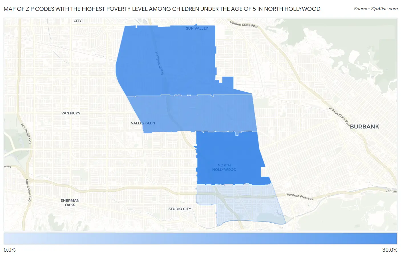 Zip Codes with the Highest Poverty Level Among Children Under the Age of 5 in North Hollywood Map