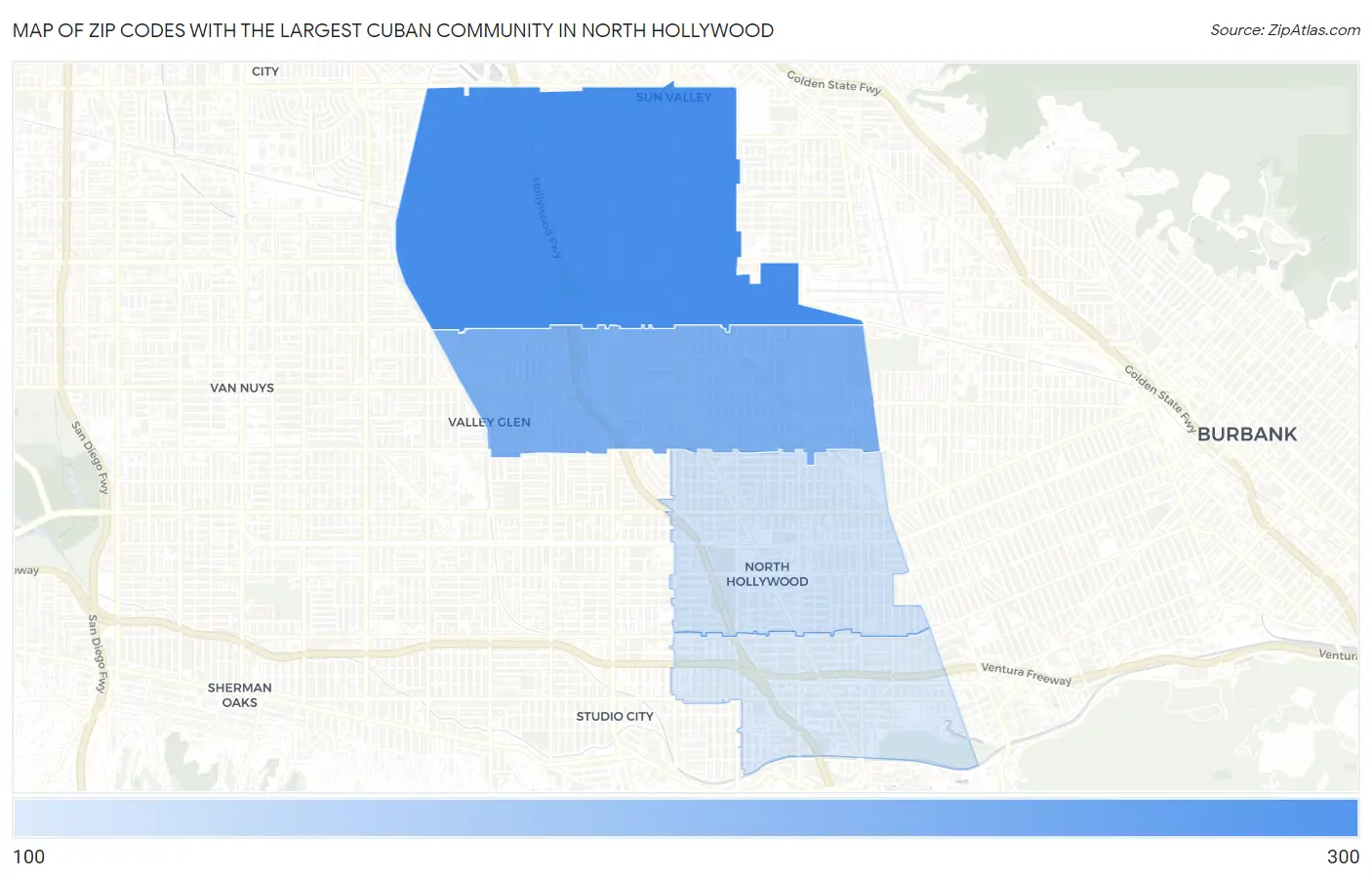 Zip Codes with the Largest Cuban Community in North Hollywood Map
